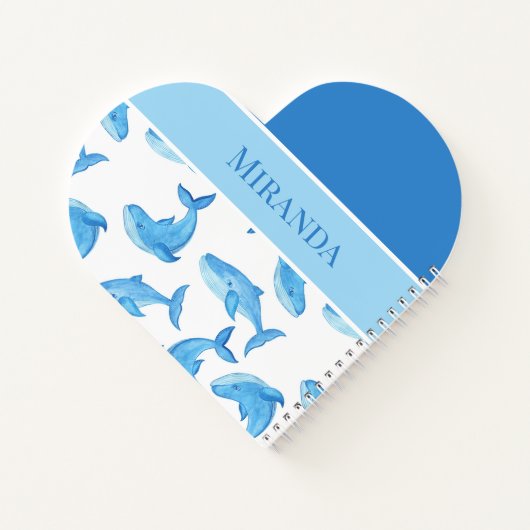 Blauwe walvis Jouw naam Ocean Zee Life Heart Shape Notitieboek (Achterkant)