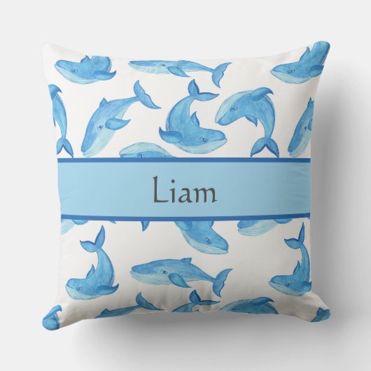 Blauwe walvis Jouw naam Ocean Zee Life Kussen (Achterkant)