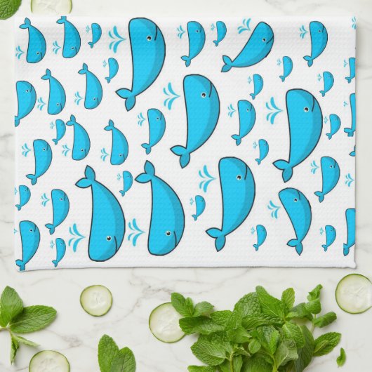 Blauwe walvis keuken handdoek (Gevouwen)