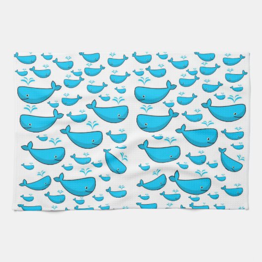Blauwe walvis keuken handdoek (Horizontaal)