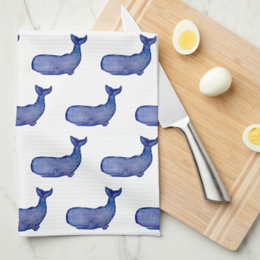 Blauwe walvis keukenhanddoek (Quarter Fold)
