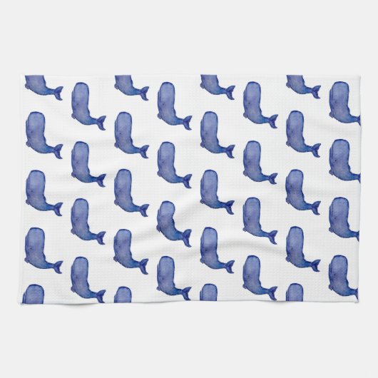 Blauwe walvis keukenhanddoek (Horizontaal)
