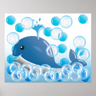 Blauwe walvis kinderkamer muurdecoratie poster