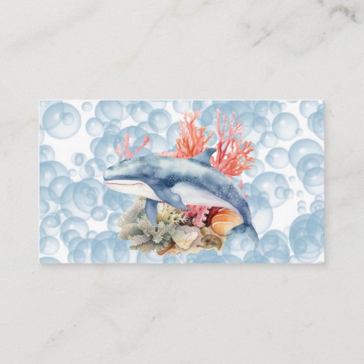 Blauwe walvis koraal rif bubbels jongen luier raff visitekaartje (Achterkant)