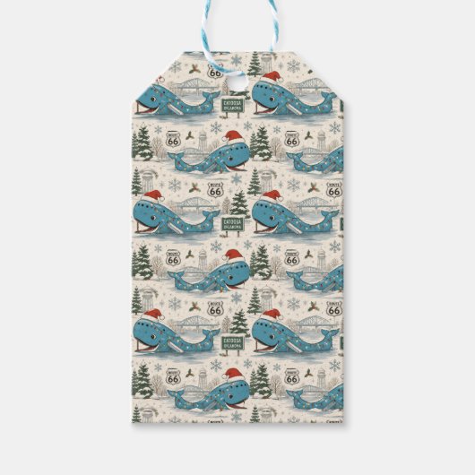 Blauwe Walvis Kousenstopper Kerstvreugde Cadeaulabel (Voorkant)