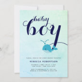 Blauwe walvis marine typografie oceaan baby jongen kaart (Voorkant)