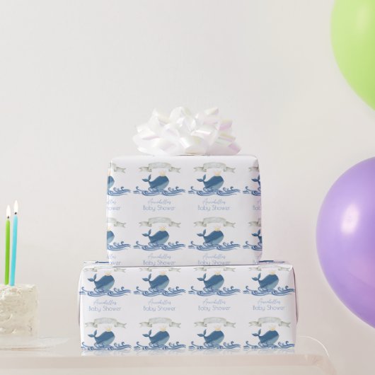 Blauwe walvis met Baby shower van gekweekte Nautic Cadeaupapier (Feestgeschenken)