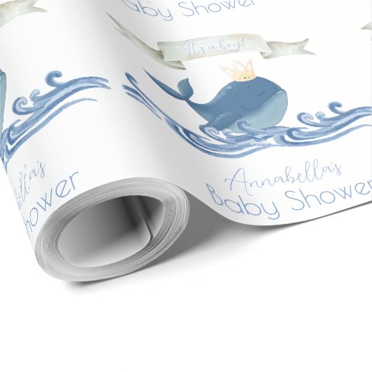 Blauwe walvis met Baby shower van gekweekte Nautic Cadeaupapier (Rol Hoek)