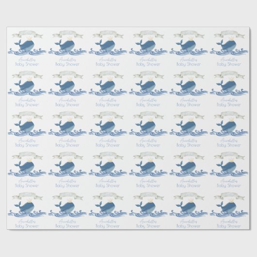 Blauwe walvis met Baby shower van gekweekte Nautic Cadeaupapier (Vlak)