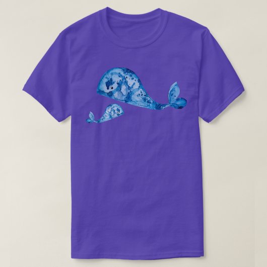 Blauwe walvis met Baby verf T-shirt (Design voorkant)