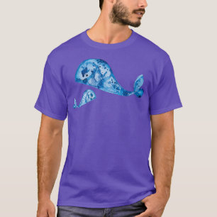 Blauwe walvis met Baby verf T-shirt