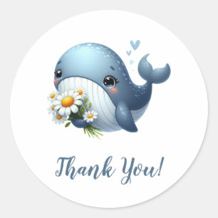 Blauwe walvis met zonnebloemen Dank u Ronde Sticker