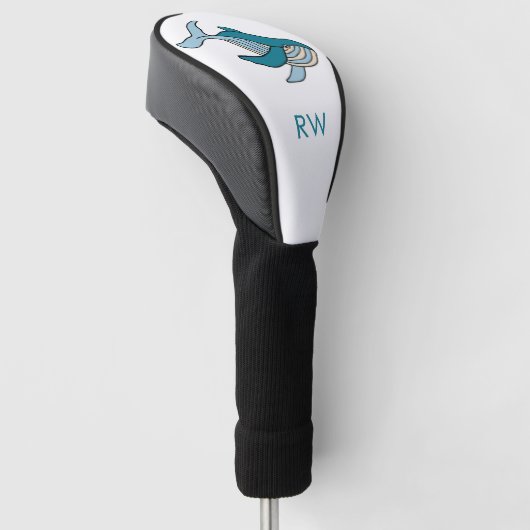 Blauwe Walvis Monogram Golfheadcover (Schuin)