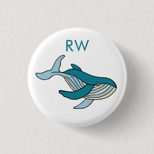 Blauwe Walvis Monogram Ronde Button 3,2 Cm