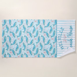 Blauwe walvis Nautical Beach House Personated Ocea Strandlaken