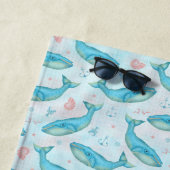 Blauwe walvis Nautical Beach House Personated Ocea Strandlaken (In situ)