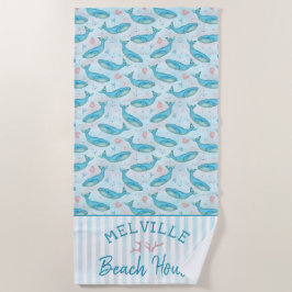 Blauwe walvis Nautical Beach House Personated Ocea Strandlaken