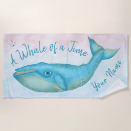 Blauwe walvis Nautical Ocean Beach Time Aangepaste Strandlaken