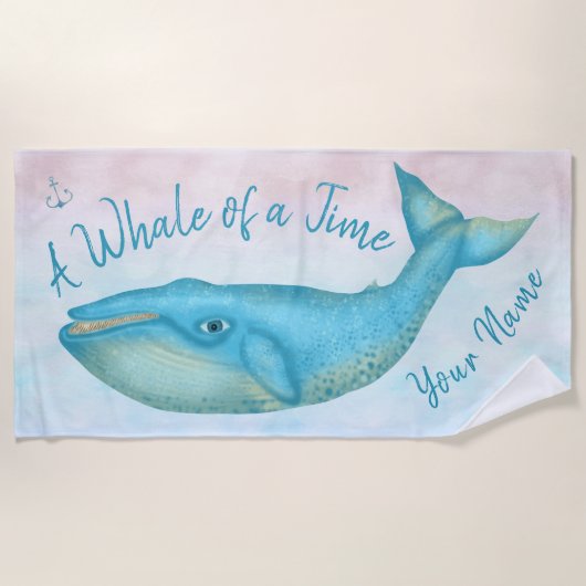 Blauwe walvis Nautical Ocean Beach Time Aangepaste Strandlaken (Voorkant)
