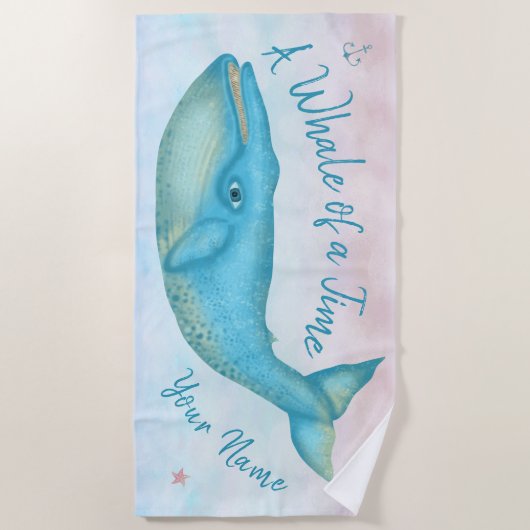 Blauwe walvis Nautical Ocean Beach Time Aangepaste Strandlaken (Voorkant)