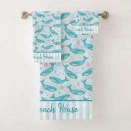 Blauwe walvis Nautical Ocean Shells | Aangepaste b Bad Handdoek