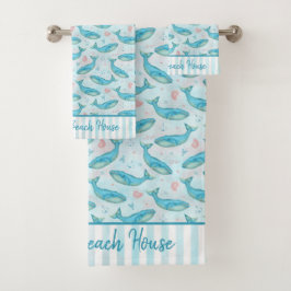 Blauwe walvis Nautical Ocean Shells | Aangepaste b Bad Handdoek