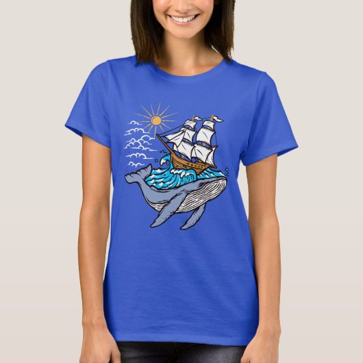 Blauwe walvis — Nautical Thema van scheepsgolven T-shirt (Voorkant)