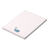 Blauwe walvis nautische roze streep preppy notitieblok (Linkerzijde)