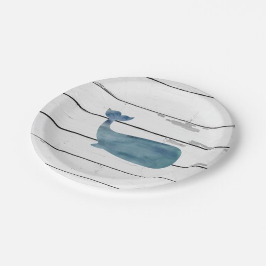 Blauwe walvis nautische strand schip papieren bordje (Gekanteld)