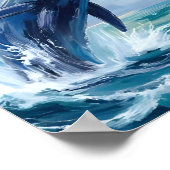 Blauwe Walvis Oceaan Dier Aquarel Kunst Poster (Hoek)