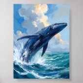 Blauwe Walvis Oceaan Dier Aquarel Kunst Poster (Voorkant)