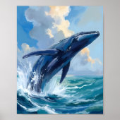 Blauwe Walvis Oceaan Dier Aquarel Kunst Poster (Voorkant)