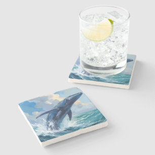 Blauwe Walvis Oceaan Dier Schilderij Stenen Onderzetter