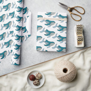Blauwe Walvis Oceaan Patroon Cadeaupapier