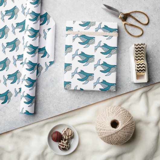 Blauwe Walvis Oceaan Patroon Cadeaupapier (Crafts)