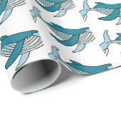 Blauwe Walvis Oceaan Patroon Cadeaupapier (Rol Hoek)
