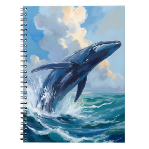 Blauwe Walvis   Oceaan Zee Dier Aquarel Notitieboek