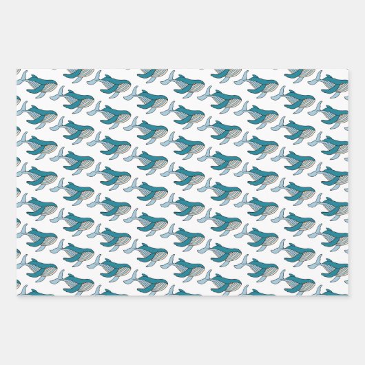 Blauwe walvis Ocean Kinder Pattern Inpakpapier Vel (Voorkant 2)