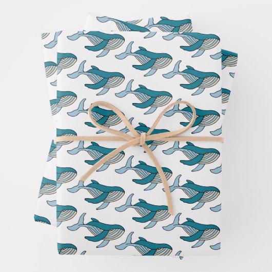 Blauwe walvis Ocean Kinder Pattern Inpakpapier Vel (In situ)
