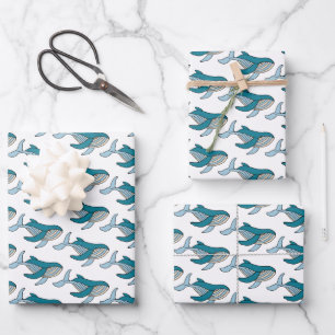Blauwe walvis Ocean Kinder Pattern Inpakpapier Vel