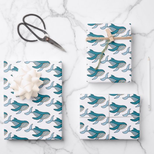 Blauwe walvis Ocean Kinder Pattern Inpakpapier Vel (Voorkant)