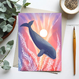 Blauwe Walvis | Oceankleuren Waterverf Dier Briefkaart