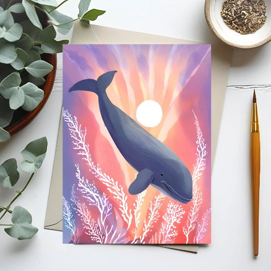 Blauwe Walvis | Oceankleuren Waterverf Dier Briefkaart