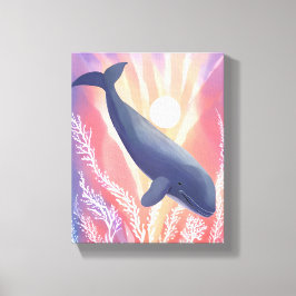 Blauwe Walvis | Oceankleuren Waterverf Dier Canvas Afdruk