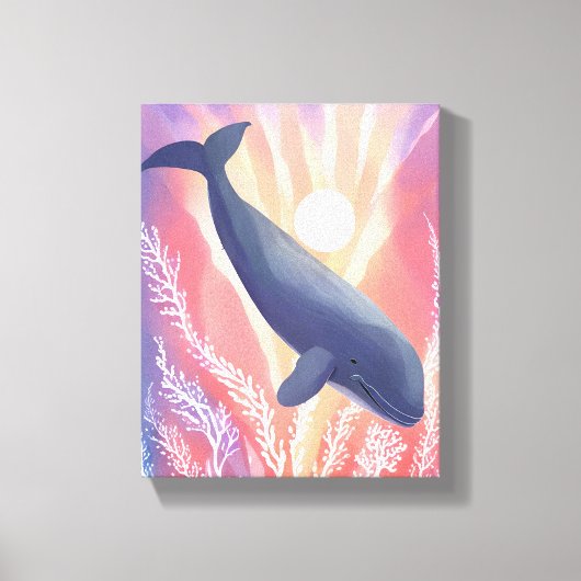 Blauwe Walvis | Oceankleuren Waterverf Dier Canvas Afdruk (Voorkant)