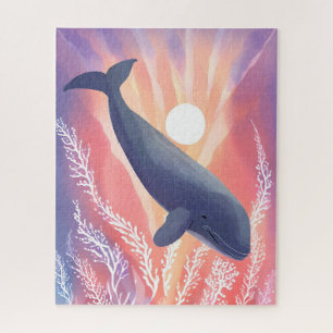 Blauwe Walvis Oceankleuren Waterverf Dier Legpuzzel