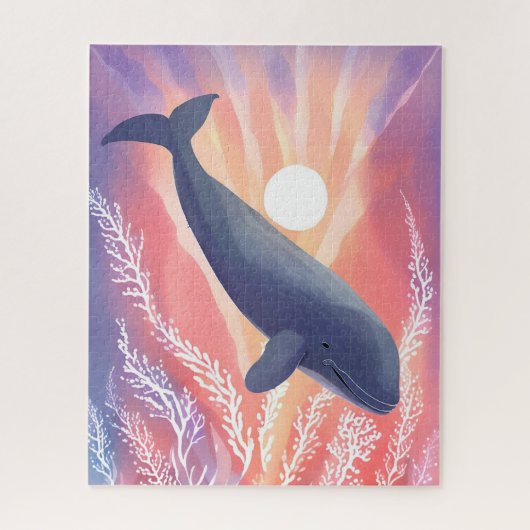Blauwe Walvis | Oceankleuren Waterverf Dier Legpuzzel (Verticaal)