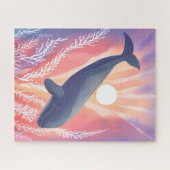 Blauwe Walvis | Oceankleuren Waterverf Dier Legpuzzel (Horizontaal)