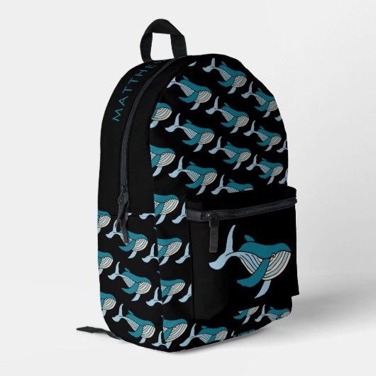 Blauwe Walvis Patroon Bedrukte Rugzak (Achterkant Hoek Links)