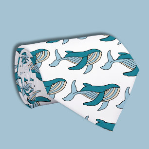 Blauwe Walvis Patroon Stropdas